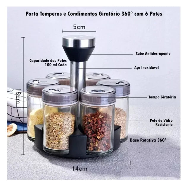 Door Condiments and Seasonings Kitchen Swivel-6 Pot Glass Holder + Holder-Neverdie