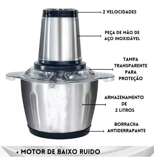 Moedor, processador Elétrico em Aço inoxidável - 2 Litros